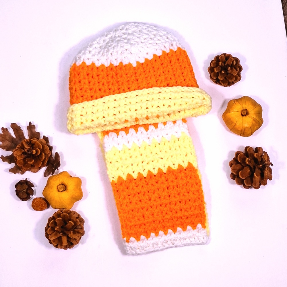 Toddler / Child Candy Corn Crochet Hat and Scarf Set (Ages 2–6)
